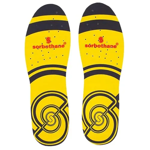 SORBOTHANE Double Strike Insoles for Men and Women Antibacterial Shock Absorption & Heel Support Insoles, Size 11-12.5 UK, 46-47 EU, Yellow