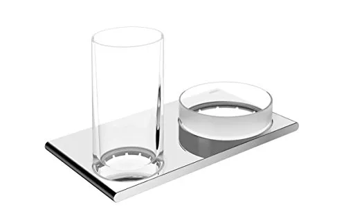 Keuco Doppel-Halter für Zahnputzbecher mit Seifenablage, chrom und Kristallglas - Elegante Seifenschale und Zahnputzbecherhalter in einem, aus hochwertigem verchromtem Metall, ideal für stilvolle Badezimmer mit Auszeichnung für Design-Exzellenz.