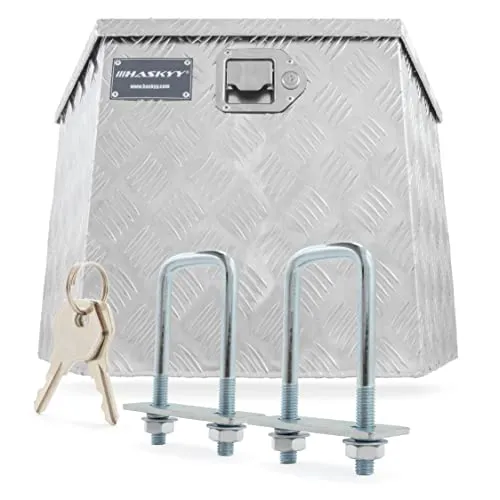 HASKYY Aluminium Deichselbox 700x285x420 mm - Werkzeugkasten aus hochwertigem Aluminium, 61 Liter Fassungsvermögen, ideal für sicheren Transport und Schutz vor äußeren Einflüssen.