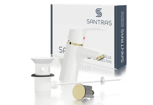 Santras Waschtischarmatur Weiß/Gold mit Zugstange in gold von Santras