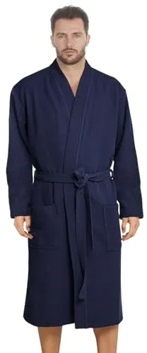 Style und Komfort vereint: Herren Baumwoll Bademantel in angesagten Farben aus Velours, Frottee oder Waffelpique f5712 Farbe: Bademantel Blau (1493), Gr. L