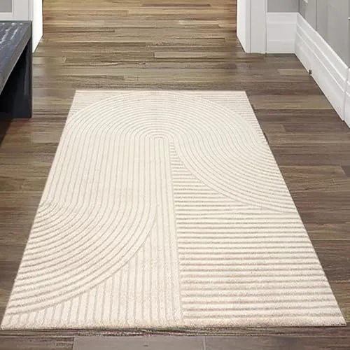 Teppich-Traum Teppich Wohnzimmer Flurteppich Eingangsbereich klein Fußbodenheizung geeignet Pflegeleicht Linien- und Bogenmuster in beige, 80 x 150 cm