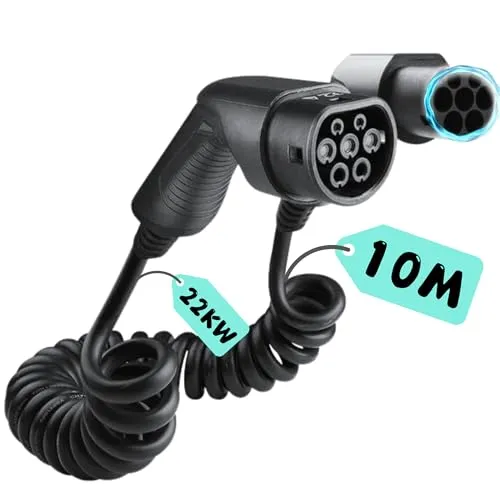Loady Typ 2 Ladekabel Spiral - 22 kW - 10m - Wallboxen: Extra langes 10 Meter Kabel für schnelles Laden Ihres EV/PHEV mit 22 kW, ideal für mehr Flexibilität und weniger Wartezeit.