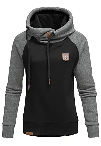 REPUBLIX Damen Kapuzenpullover Sweatjacke Pullover Hoodie Sweatshirt RD-003 Schwarz/Anthrazit S