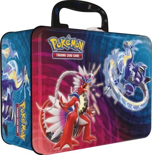 AMIGO PKM Back to School Sammelkoffer - Enthält 6 Boosterpacks, 3 holografische Promokarten und exklusive Pokémon-Gegenstände in stabiler Metallkiste