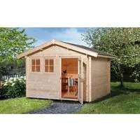 Weka Holz-Gartenhaus Satteldach Unbehandelt 380 cm x 284 cm - Holz-Gartenhaus mit 7,5 m² Grundfläche, ideal als Geräteschuppen oder Freizeithaus. Robuste 45 mm Wandstärke und großzügige Durchgangsbreite von 98 cm für einfaches Betreten.