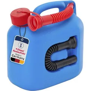 Hünersdorff Benzinkanister Premium 800400, 5 Liter, mit Auslaufrohr, blau, aus Kunststoff