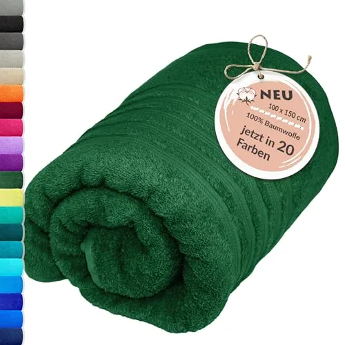Lashuma Badetuch XXL 100x150 cm Baumwolle - Tannen Grün, London Duschtuch für Damen und Herren, Perfekt für Dusche, Strand