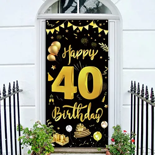 GoldRock 40. Geburtstag Banner - Happy Birthday Banner mit Deko für Tisch oder Wand, Liefert Foto Prop und Kuchenbanner 185x90cm