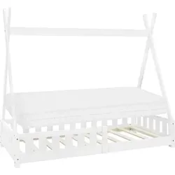 ML-DESIGN Kinderbett Hausbett Tipi Zeltbett - Betten für Kinder, abenteuerliches Design als Spielbett mit Rausfallschutz und inkl. Lattenrost, ideal für kreative Schlafumgebungen.
