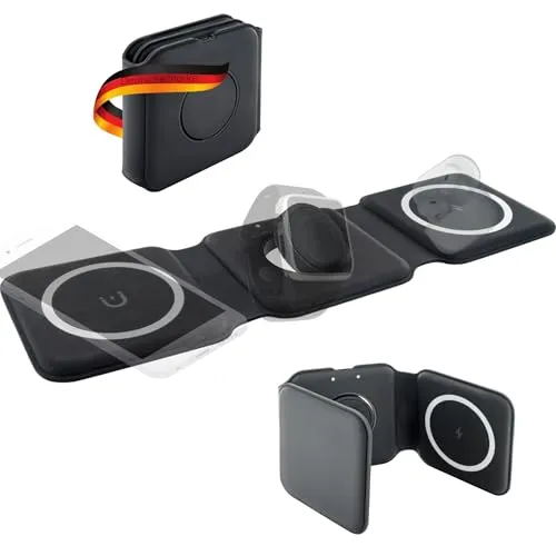 SCHWAIGER LISM0031 Ladestation - Kabellose Qi-Ladegeräte mit faltbarem Design, ideal für Reisen. Lädt mehrere Geräte gleichzeitig kabellos und bietet Magnet-Ladefläche für perfekte Ausrichtung.