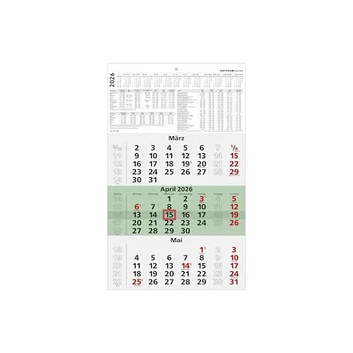 ZETTLER KALENDER 3-Monats-Wandkalender 2026 - Praktischer 3-Monats-Wandkalender 2026 für optimale Planung. Ideal für Zuhause, Büro und Schule. Feiertage und Ferien der DE, AT, CH, IT, FR, GB, ES, NL im Überblick. Größe: 29,5 x 49,0 cm.