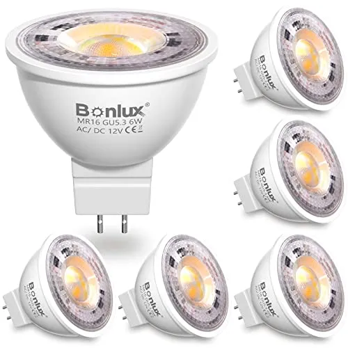 Bonlux 12V MR16 GU5.3 LED Leuchtmittel Warmweiß 3000K 6W LED Strahler AC/DC 12V 600LM Ersetzen 50W 60W Halogen Lampe 38°Abstrahwinkel MR16 LED Spot Glühbirne Nicht Dimmbar 6 Stück