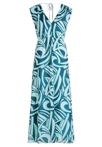 Betty & Co Damen Chiffonkleid ohne Arm 46, Petrol/Mint - Freizeitkleid für Damen, figurumspielend mit V-Ausschnitt und elegantem Druckdesign, ideal für besondere Anlässe oder den Alltag.