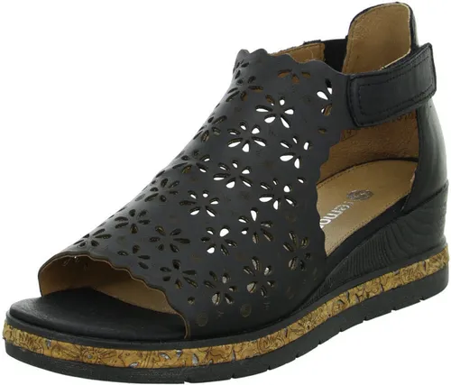 Remonte Damen D3056 Sandale, schwarz, 39 EU - Wanderschuhe, elegante Keilsandale aus Glattleder mit 4.5 cm Absatzhöhe, ideal für den Sommer und bequemen Tragekomfort durch Klettverschluss.