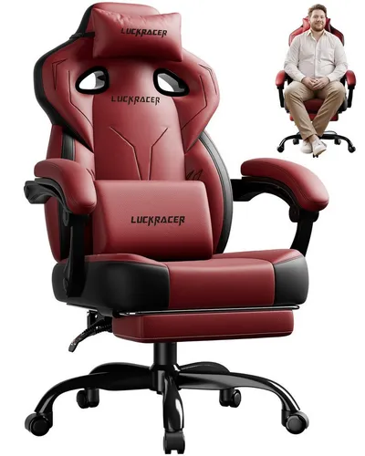 LUCKRACER Gaming Stuhl mit Memory-Schaum-Kissen und Fußstütze – Ergonomischer Bürostuhl für Gamer – Rot - Ergonomischer Gaming-Stuhl für großen Komfort und Unterstützung. Hochdichter Memory-Schaum passt sich deinem Körper an, während die verstellbare Rückenlehne und die verbundenen Armlehnen optimalen Halt bieten. Ideal für lange Sitzphasen.