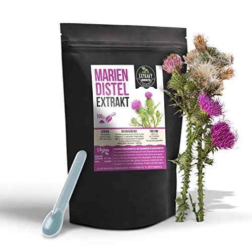 Mariendistel Silymarin Extrakt | 100g Pulver | ohne Zusatzstoffe | hochdosiert, 100% vegan und in Deutschland abgefüllt (Pulver 100g)