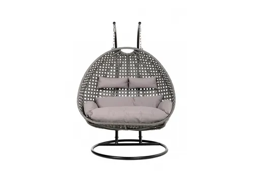 Polyrattan-Hängesessel Twin grau - Hängesessel für drinnen und draußen, mit robustem Gestell und wasserfesten Kissenbezügen für optimale Entspannung bei jedem Wetter.