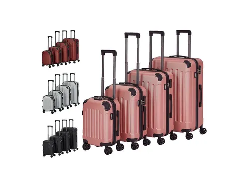 Arebos Kofferset Reisekoffer 4er Set - Rose Gold Trolley mit 360° Rollen - Trolley-Sets im eleganten Rose Gold, 4-teiliges Set mit leichtgängigen 360° Rollen und Teleskopstange, ideal für jede Reise.