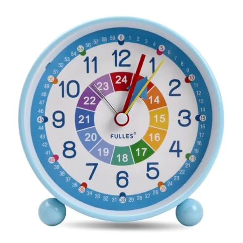 Jinlaili Wecker, leise, für Kinder, Mädchen, Jungen, digital, ohne Ticken, Lernen mit Nachtlicht, Snooze, Analog, Nachttisch (blau)