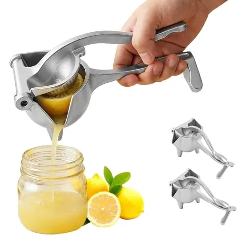 Katyjun Zitronenpresse Edelstahl 2 Stück Set mit Kraftsparendem Hebel – Saftpressen & Zitruspressen für Zitronen, Orangen und Limetten – Handpresse Saft mit Spritzschutz und Hochwirksamer Filtration
