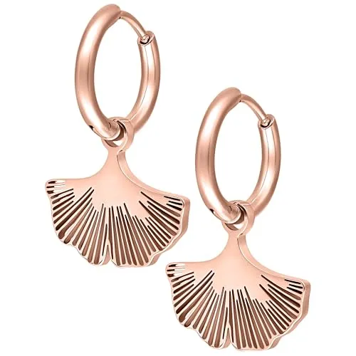 Wildcat Little Ginkgo Hoops - Roségold - Chirurgenstahl 316L - Elegante Ohrringe im Ginkgo-Design, ideal für normale Ohrlöcher und Tunnel. Hergestellt aus hochwertigem Edelstahl, bieten sie eine abriebfeste und farbechte PVD-Beschichtung für langanhaltende Schönheit.