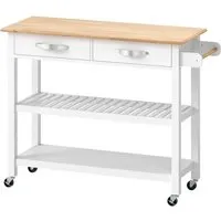 Costway Küchenwagen Holz mit Rollen Weiß 116 x 43 x 89 cm