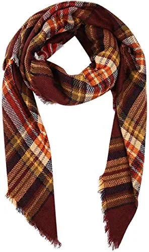 Boolavard Plaid Cashmere Feel Klassischer Weicher Luxuriöser Winterschal für Männer und Frauen (Kaffee/Orange)