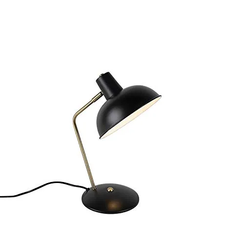 Qazqa Milou I - Moderne Retro Tischlampe in Schwarz und Bronze - Tischlampe für Wohnzimmer und Schlafzimmer, dimmbar mit E14 Fassung, elegantes Design aus Stahl, ideal für stimmungsvolle Beleuchtung.