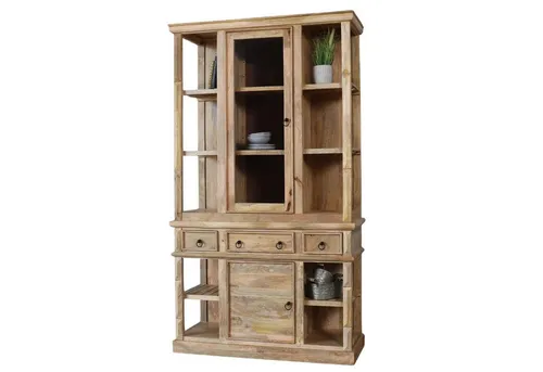 baario Vitrine PAZIN - Vintage Vitrinenschrank aus edlem Mangoholz - Kommoden aus massivem Mangoholz, 3 Schubladen, stilvolles Design für eine elegante Wohnatmosphäre.