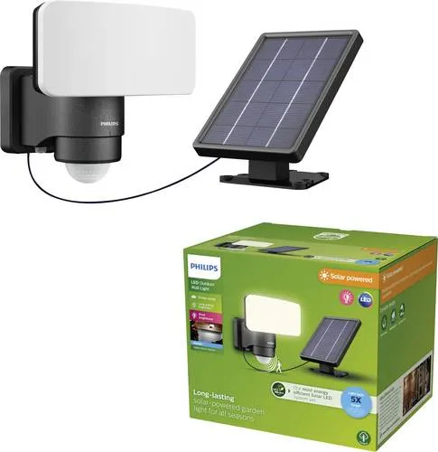 Philips LED Tylus Solar-Außenwandleuchte mit Bewegungsmelder - Wetterfeste 6W LED Außenleuchte mit Bewegungsmelder, ideal für sichere und effiziente Beleuchtung im Außenbereich.