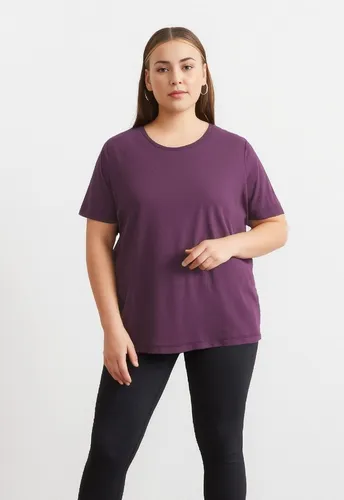 ONLY CARMAKOMA Damen Carmoster S/S Fold Up Top JRS Noos, Mauve Wine, X-Large - Stylisches T-Shirt von Only Carmakoma für Damen, mit umgeschlagenen Ärmelbündchen und Rundhalsausschnitt, ideal für lässige Freizeitlooks.
