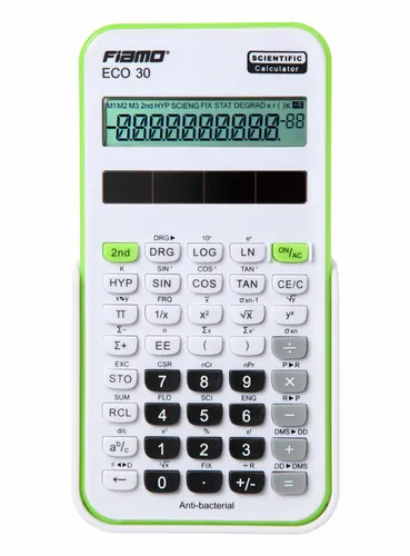 Fiamo ECO 30 GR Taschenrechner 100% Solar 10+2 Stellen gr/w Schule, Uni, Beruf