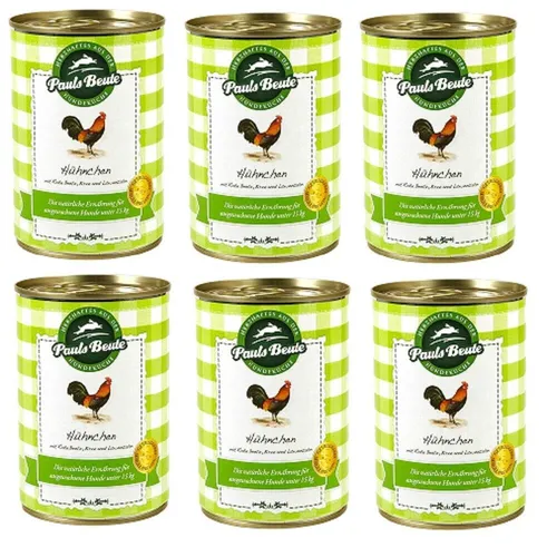 Pauls Beute Nassfutter Dosenfutter Hundefutter Set Hühnchen 6x 800g