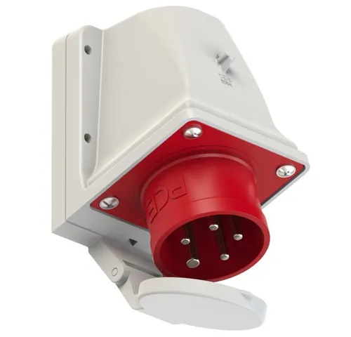 PCE PCE CEE-Wandgerätestecker 32A 5p 6h IP44 mit Deckel Elektro-Kabel, CEE-Wandgerätestecker 32A 5p 6h IP44 mit Deckel