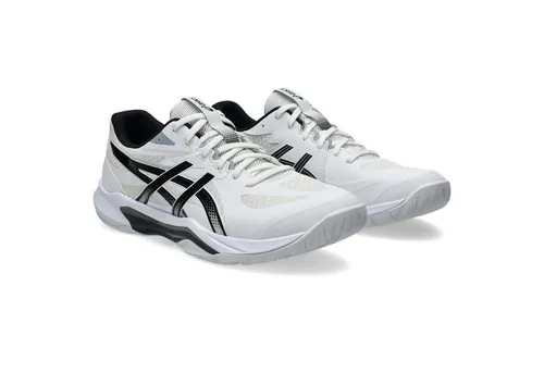 ASICS GEL-TACTIC 13 Hallenschuh, Gr. 49, schwarz-weiß - Herren-Sportschuhe, ideal für Badminton und Squash, mit GEL-Technologie für hohe Dämpfung und Komfort, rutschfestes Profil und pflegeleichtes Synthetik-Obermaterial.