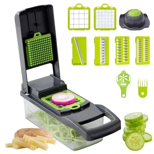 Luazvilkpsar Gemüseschneider Mandoline Gemüsehobel, Zwiebelschneider, 14 in 1 Multifunktion Würfelschneider, Kartoffelschneider, Obstschneider, Küchenhobel, Vegetable Chopper Dicer, Julienne