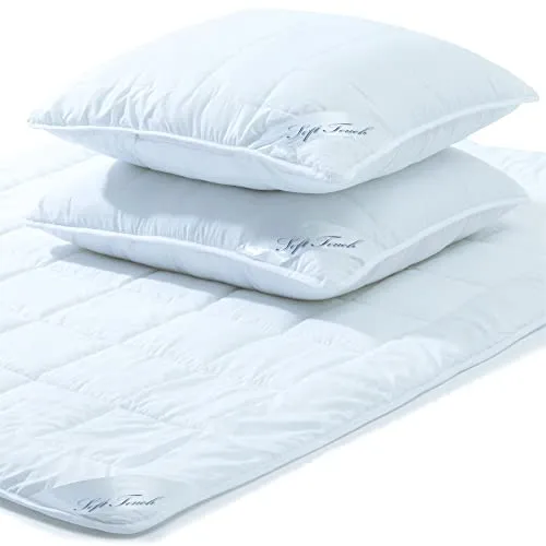 aqua-textil Soft Touch Bettdecke Sommerdecke 220 x 240 cm Set inkl. 2x Kopfkissen 80 x 80 cm - Bettdecken Set aus hochwertigen, pflegeleichten Materialien mit Oeko-TEX Zertifizierung für ein gesundes Schlafklima. Ideal für warme Nächte und sorgt für ein angenehmes Schlafgefühl.