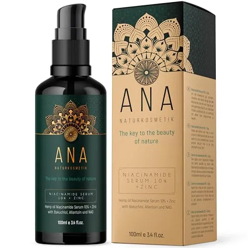 NIACINAMIDE SERUM 10% 100ml - 100% VEGAN & BIO - Gegen überschüssiges Öl und Rötungen - Poren verkleinern - Mit Vitamin C + Aloe Vera - Beseitigt Hautunreinheiten 1% Zink - ANA Naturkosmetik