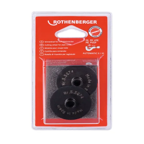 Rothenberger Schneidrad für ROCUT/Rohrabschneider Automatik Größe 3, 2 Stück - Schneidwerkzeug-Zubehör mit gehärtetem Stahl für langlebige, rechtwinklige Schnitte in Kunststoffrohren bis 168 mm Durchmesser.