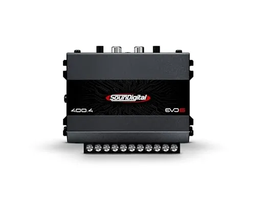 SounDigital 400.4 EVO 6.0 4‑Kanal Auto Verstärker | 400W RMS Endstufe | 4 Ohm | High‑/Low‑Pass Filter | Cinch Eingang | Kompakte Car‑HiFi Endstufe