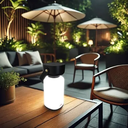 Lunartec LED Campinglampe Akku: Dimmbare Akku-Gartenlaterne, Kunstleder-Griff, 120 lm, IP44, schwarz (Campinglampe LED dimmbar, Notfalllampen, Gartenleuchte Standleuchte)