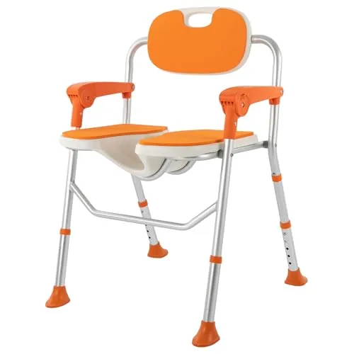 Duschhocker mit Hygieneausschnitt, Duschstuhl, Höhenverstellbarer Duschstuhl mit Rückenlehne, Armlehnen Belastbar bis 180kg, Badestuhl für Senioren, Schwangere, Behinderte