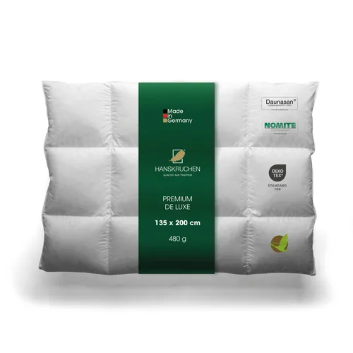 HANSKRUCHEN Daunenbettdecke Premium de Luxe, 135 x 200 cm - Bettdecken für besten Schlafkomfort, 90% Daunen und 10% Federn, leicht und anschmiegsam, ideal für alle Jahreszeiten und Hausstauballergiker.