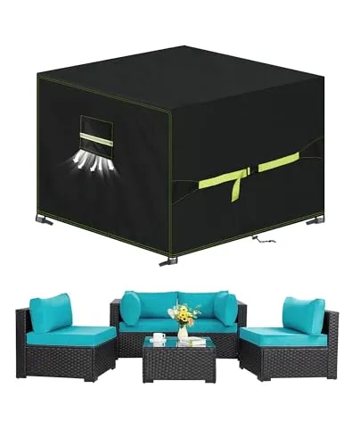 VDISRR Abdeckung Gartenmöbel Winterfest, 420D Oxford Abdeckplane Gartenmöbel 200x200x90cm, Abdeckhaube Tischabdeckung mit Belüftungsöffnungen Wasserdicht, UV-beständig für Gartentisch Sitzgruppe
