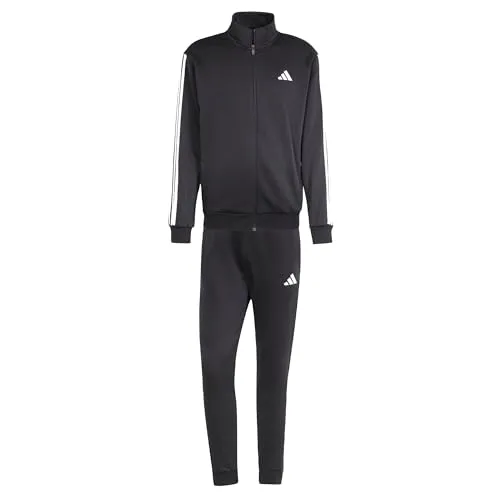 adidas Herren SPORTSWEAR BASIC 3 STRIPES FLEECE TRACKSUIT, Schwarz, S - Trainingsbekleidung mit praktischem durchgehendem Reißverschluss und elastischem Bund für optimalen Komfort und Bewegungsfreiheit.