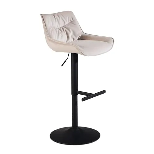 Eleganter Barhocker Samt Beige mit Lehne - Höhenverstellbar - Moderner Barhocker mit bequemer, drehbarer Sitzfläche und 100 kg Maximalbelastung. Ideal für Küchen und Bistros, mit stilvollem Trompetenfuß aus Metall und weichem Samtbezug für hohen Sitzkomfort.