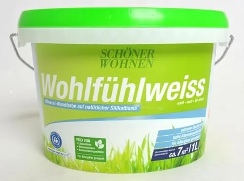 Mineral-Wandfarbe WohlfühlWeiss matt - Allergikerfreundlich, 1,0 l - Silikatfarbe für Allergiker, sorgt für ein gesundes Raumklima und ist ideal für empfindliche Personen.