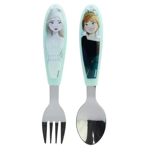 STOR Kinderbesteck Set 2-teilig Die Eiskönigin Edelstahl Gabel und Löffel mit dekoriertem Griff BPA-frei für Kinder
