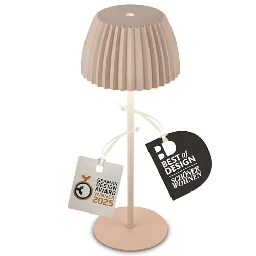 BRILONER Riffle LED Tischlampe kabellos - Tischlampen für draussen: Preisgekrönte, spritzwassergeschützte Leuchte mit Touchdimmer, bis zu 24 Stunden LED-Licht und elegantem Design für Innen- und Außenbereiche.